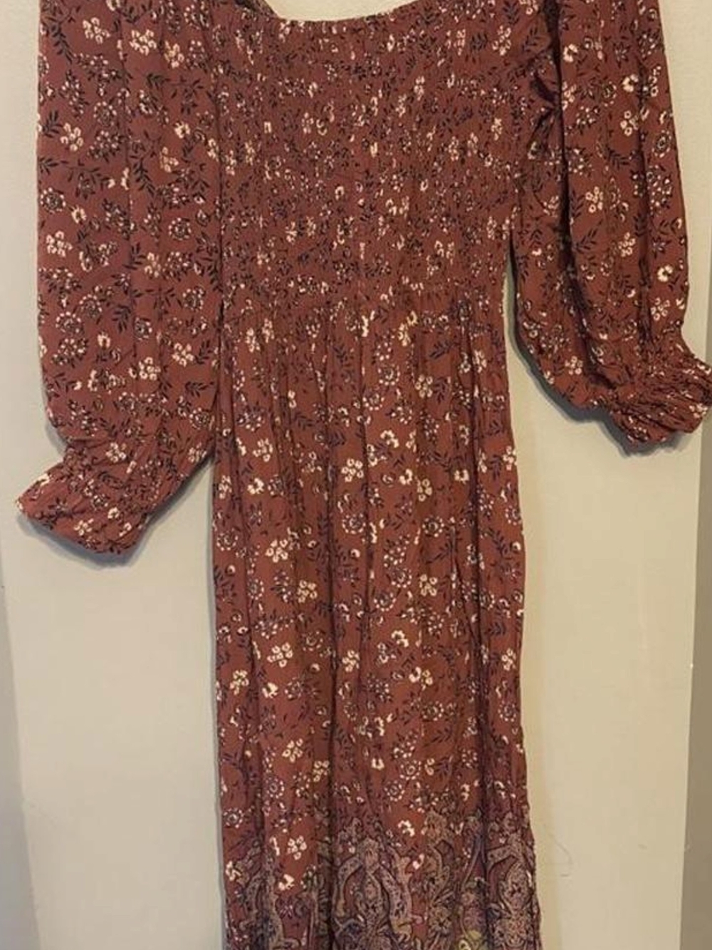 Angie Rust Floral Maxi Dress with Navy & Green Accents - Picture 2 of 3